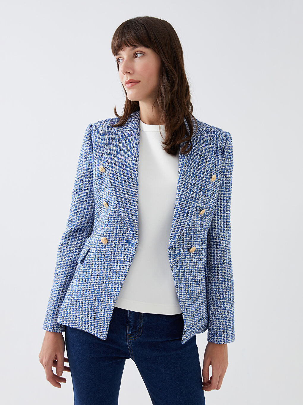 LCW Vision Patterned Long Sleeve Women's Tweed Blazer Jacket -S3DH08Z8-LLC