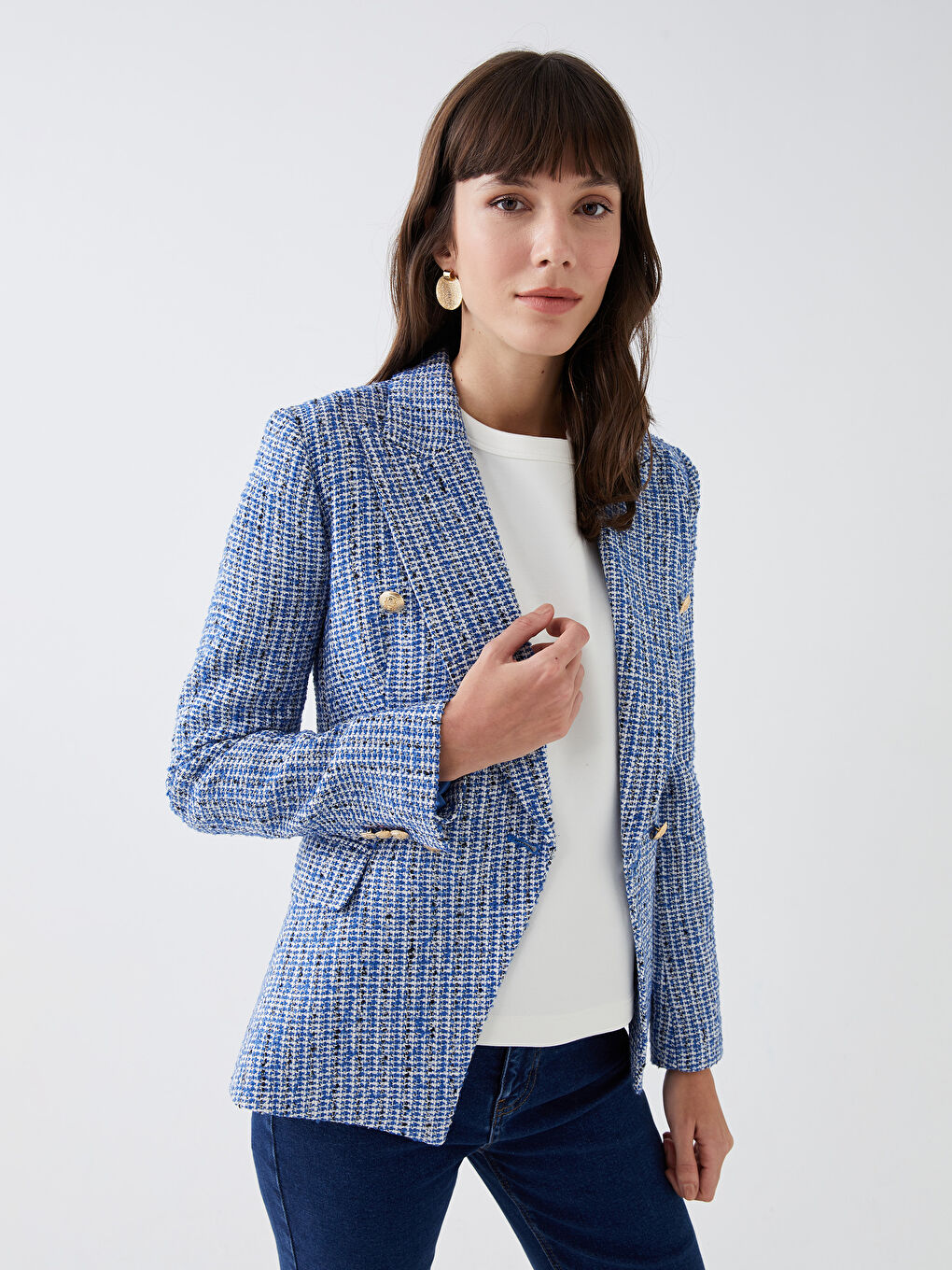 LCW Vision Patterned Long Sleeve Women's Tweed Blazer Jacket -S3DH08Z8-LLC