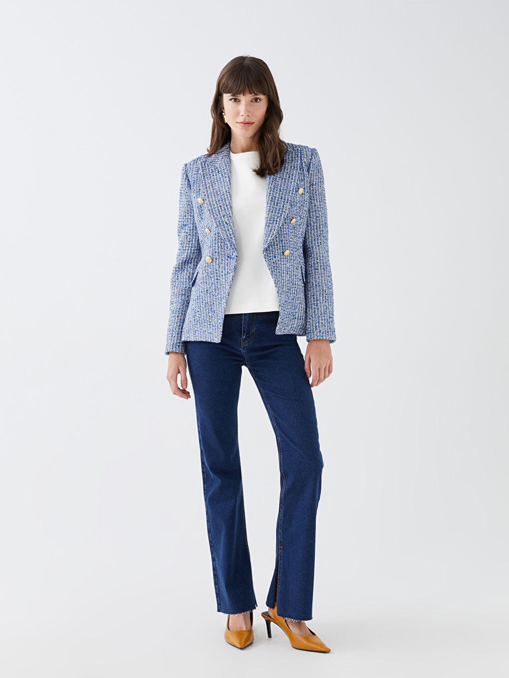 LCW Vision Patterned Long Sleeve Women's Tweed Blazer Jacket -S3DH08Z8-LLC
