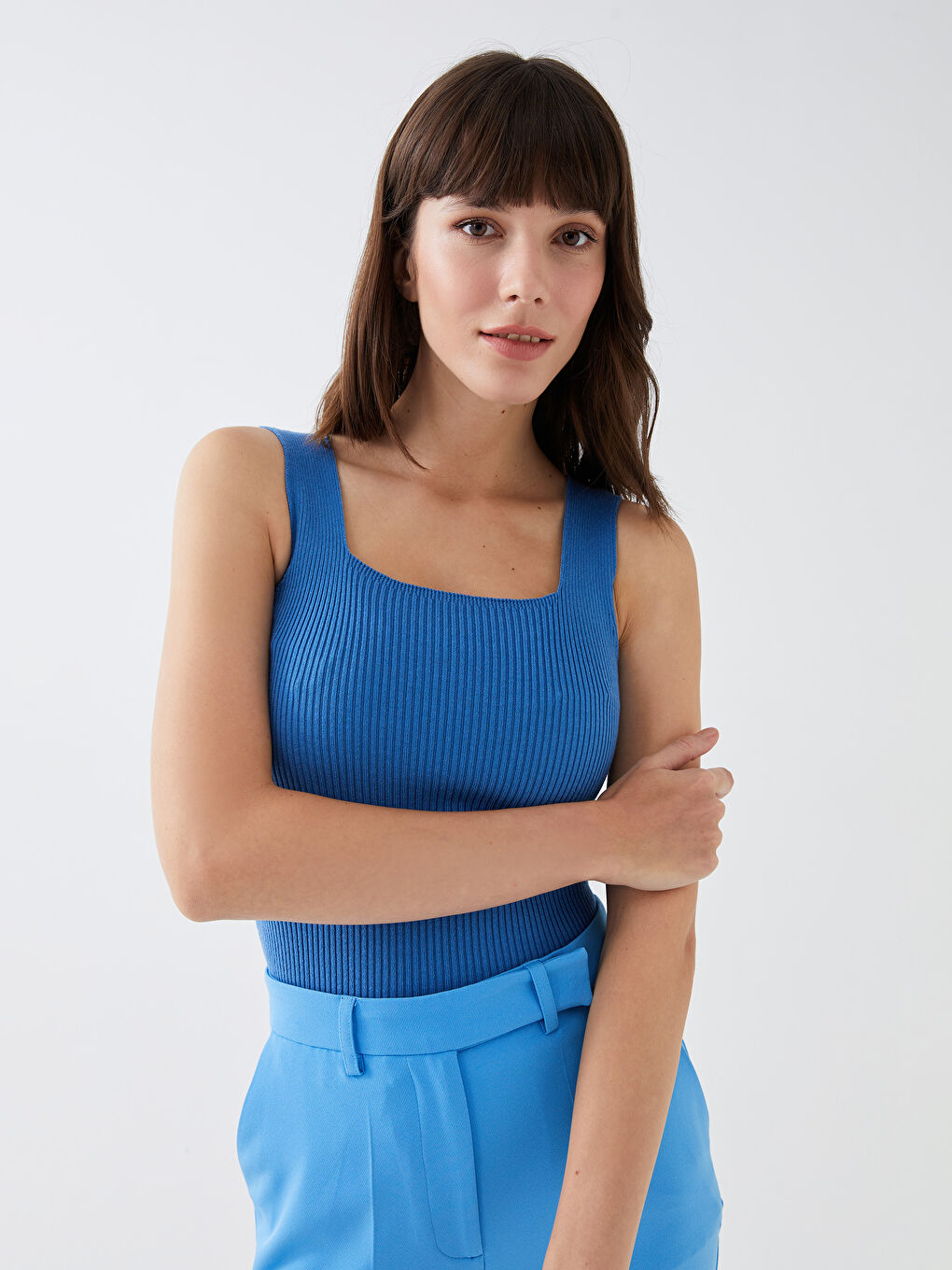 Women's Square Collar Plain Knitwear Crop -S3DH21Z8-GUX