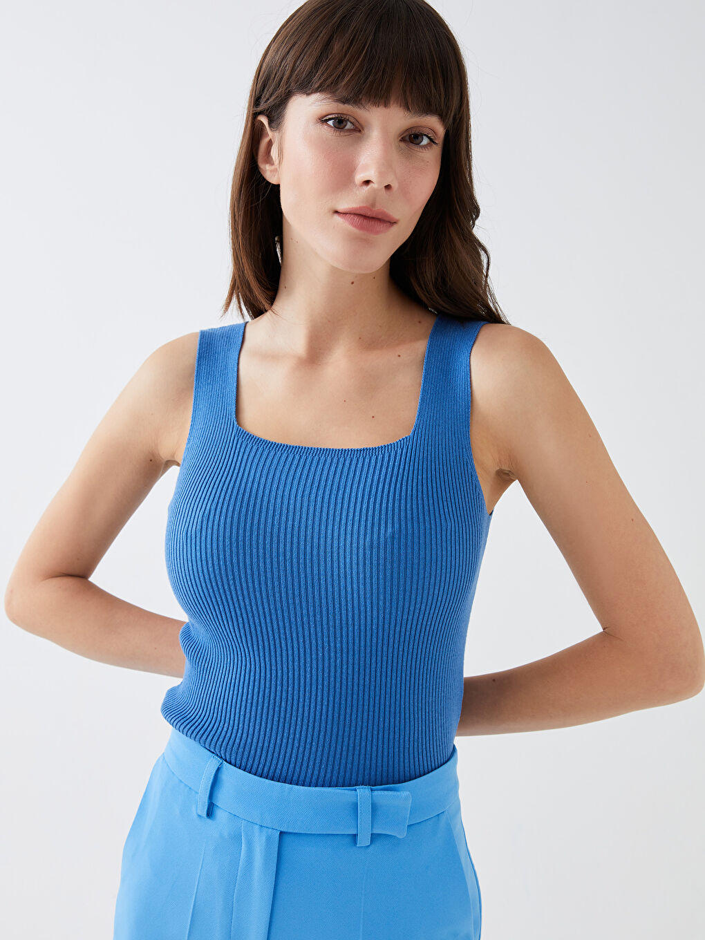 Women's Square Collar Plain Knitwear Crop -S3DH21Z8-GUX
