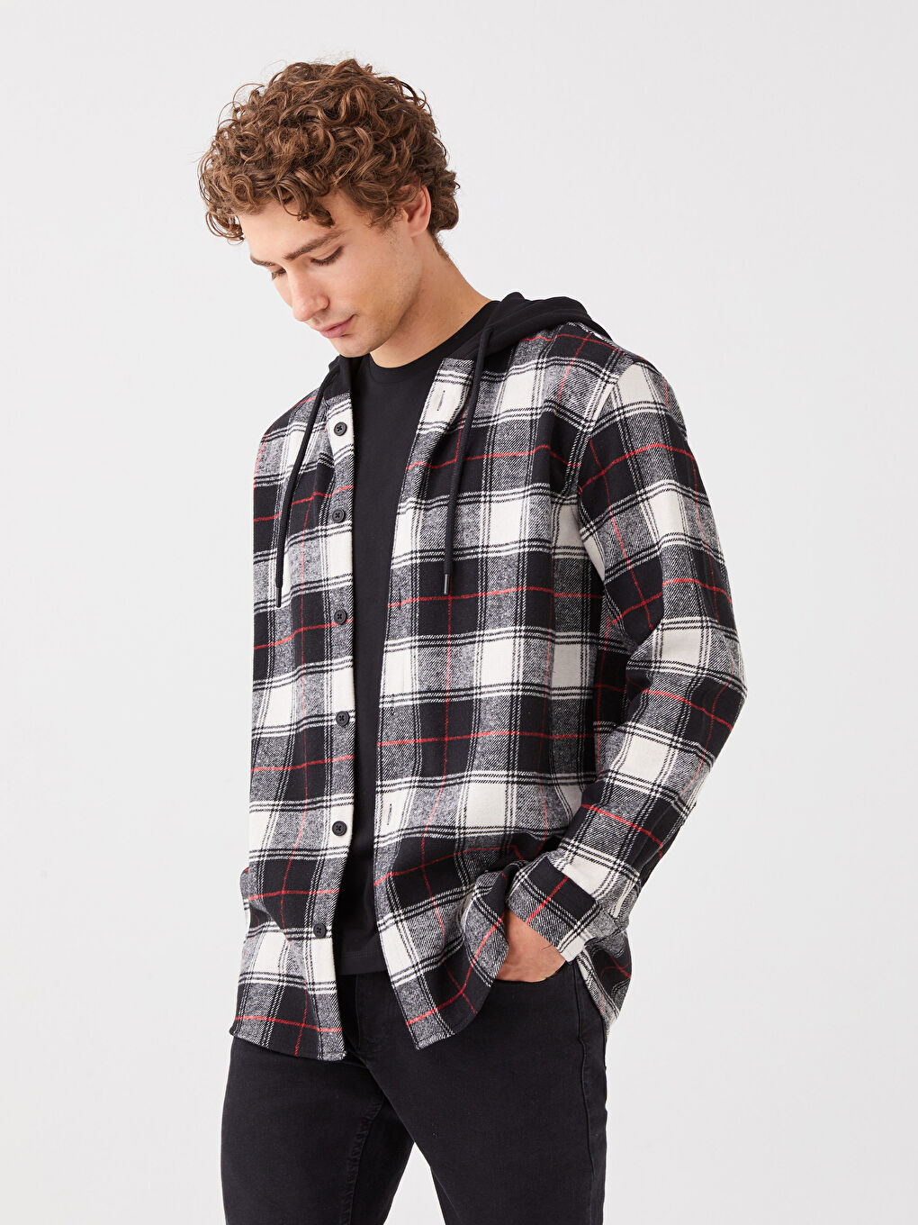 Siyah Regular Fit Uzun Kollu Ekose Erkek Oduncu Gömlek