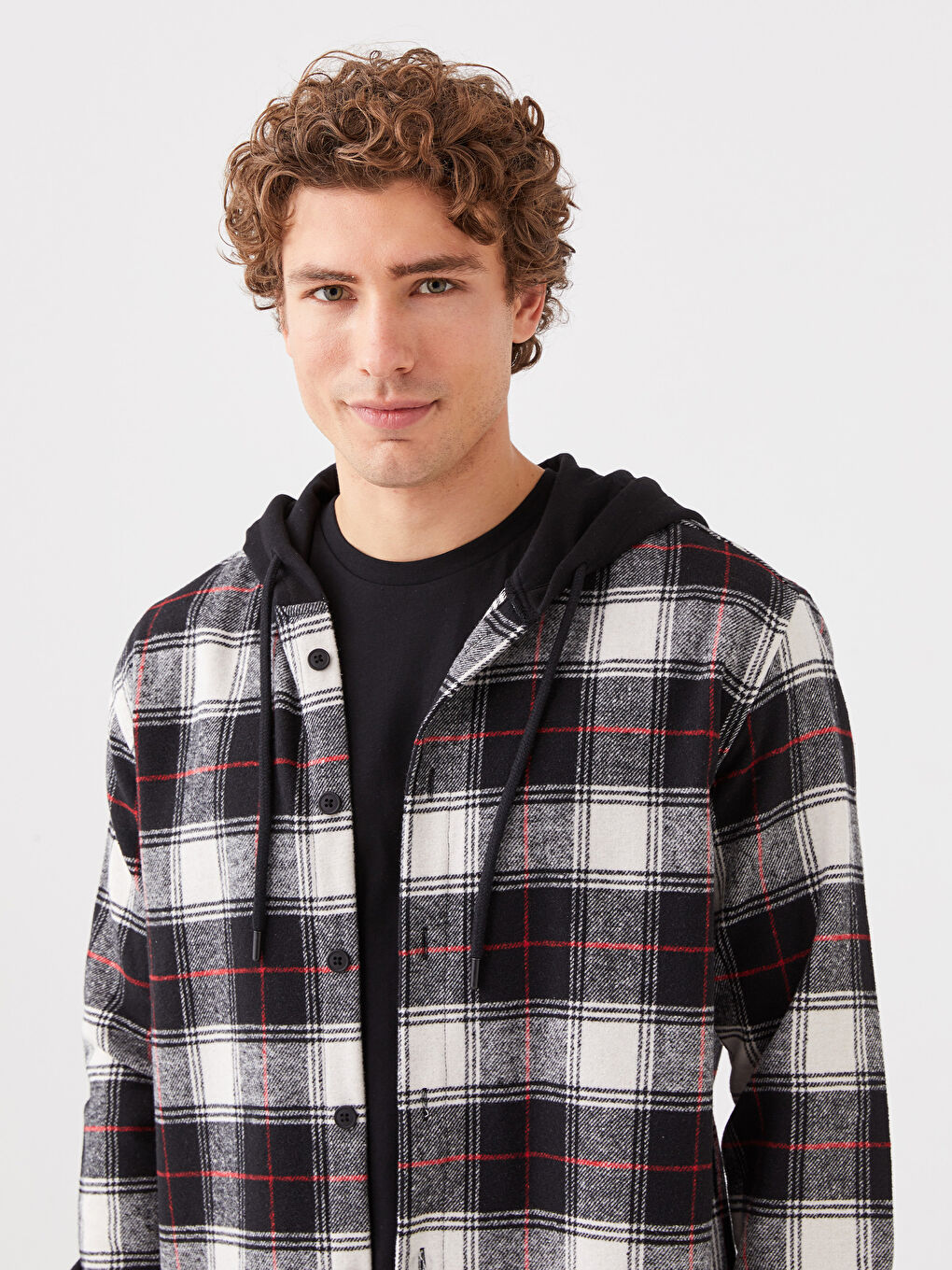 Siyah Regular Fit Uzun Kollu Ekose Erkek Oduncu Gömlek-1