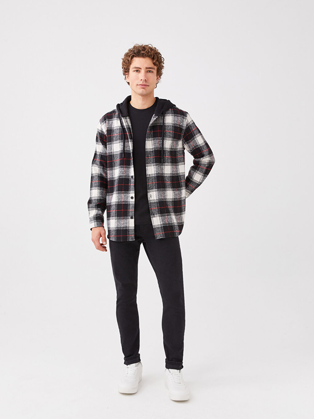 Siyah Regular Fit Uzun Kollu Ekose Erkek Oduncu Gömlek-2