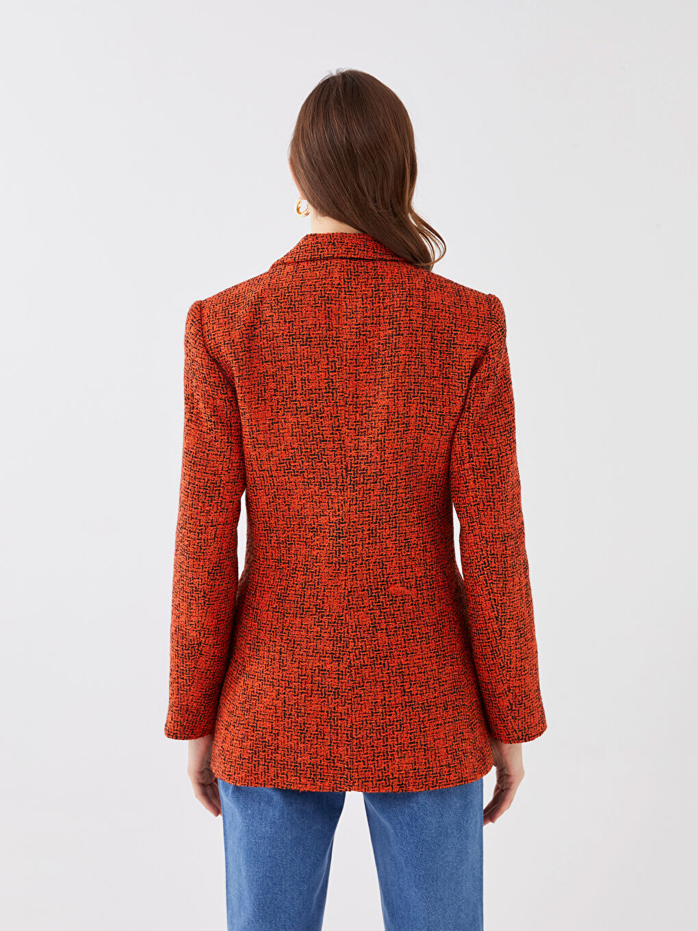 әйелдерге арналған твид ұзын жең өрнекті блейзер пиджак-4