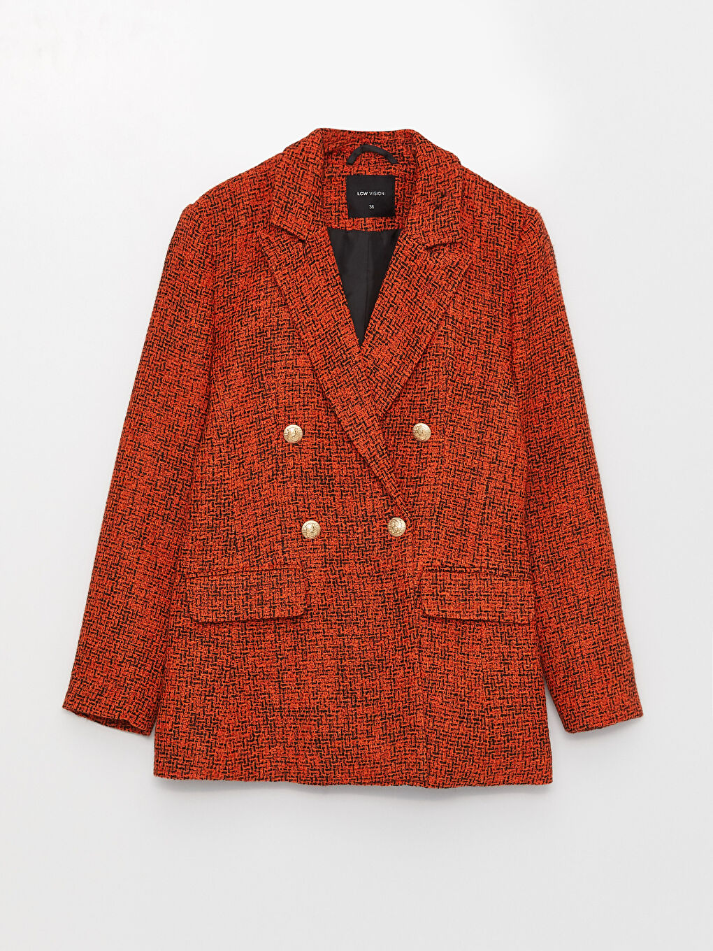 әйелдерге арналған твид ұзын жең өрнекті блейзер пиджак-5