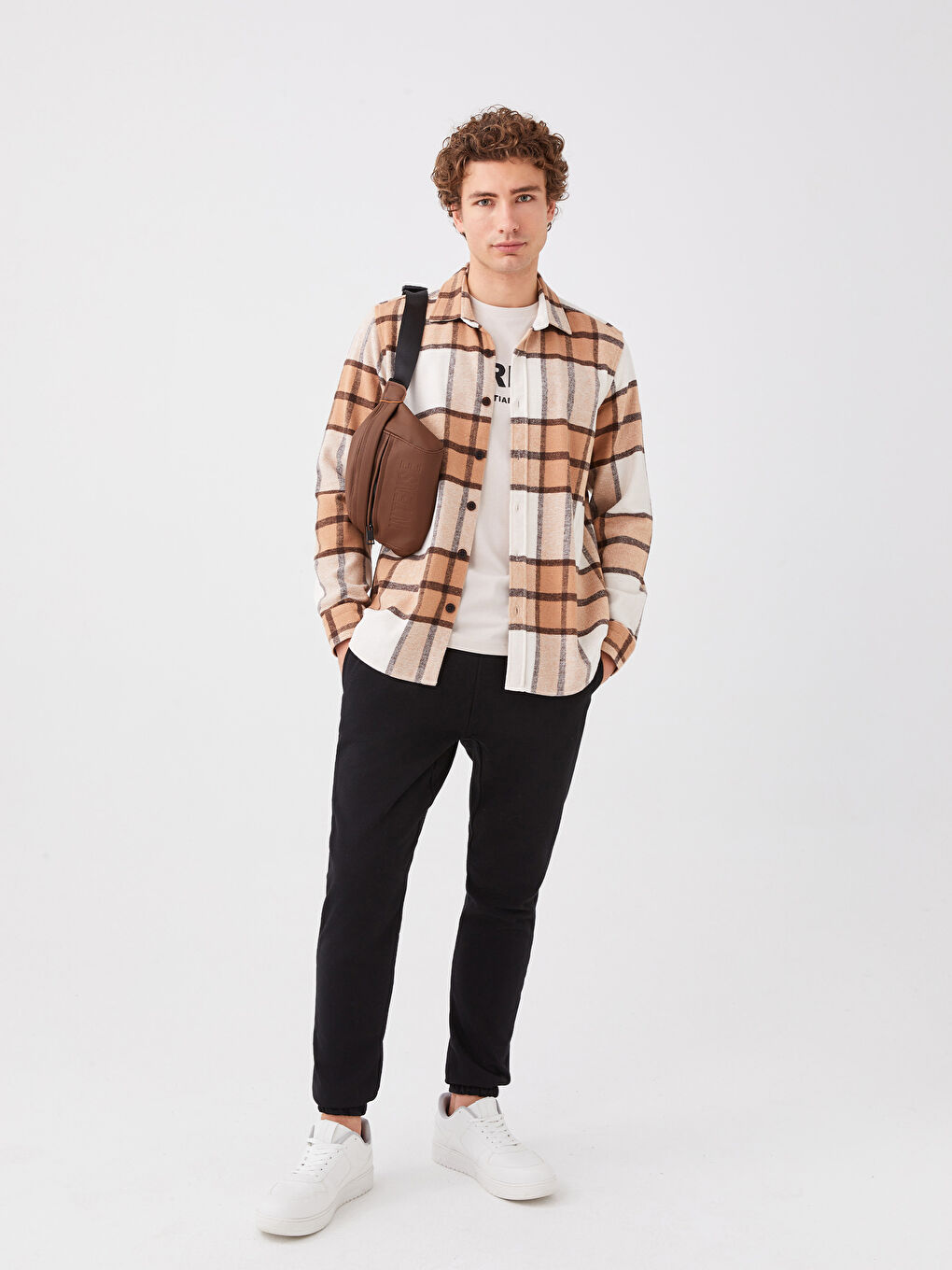 Bej Regular Fit Uzun Kollu Ekose Erkek Oduncu Gömlek-2