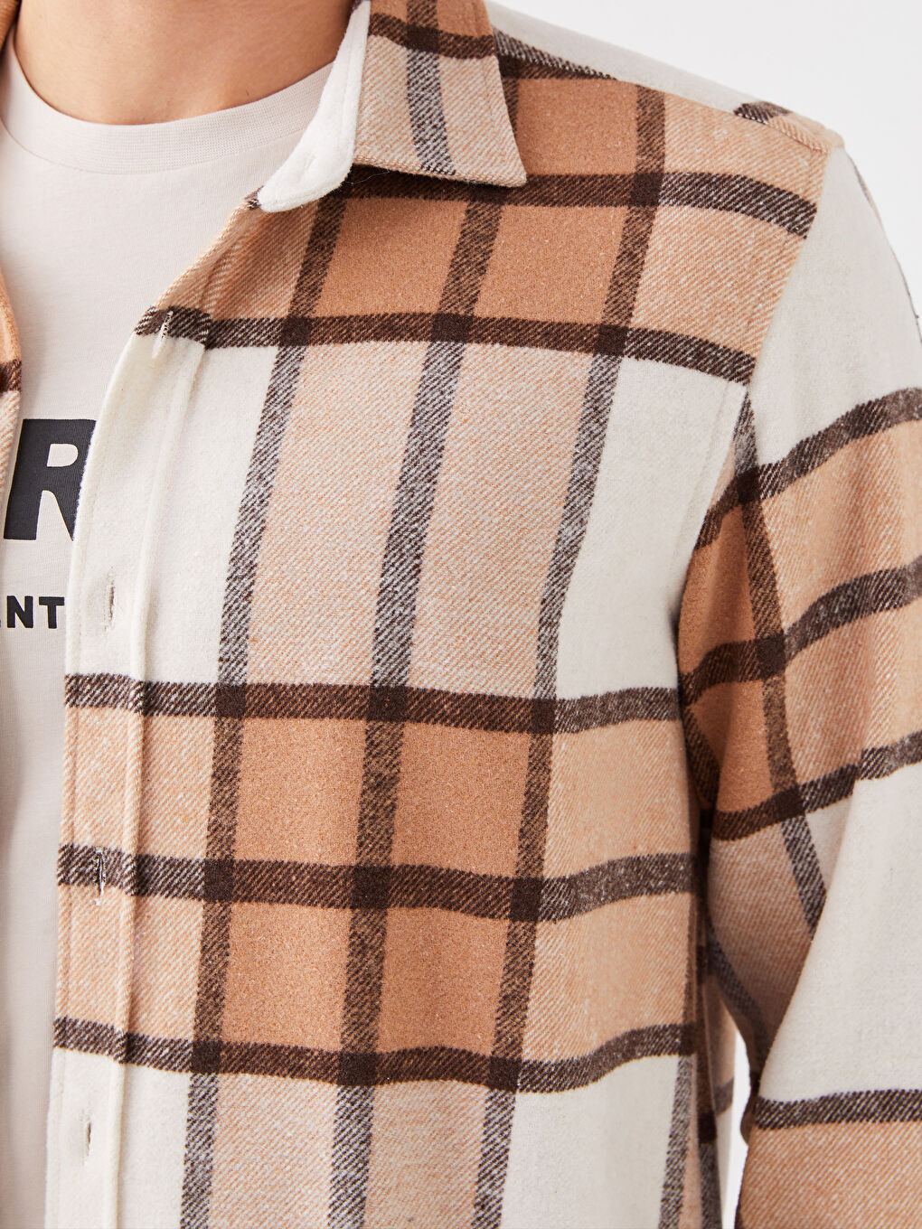 Bej Regular Fit Uzun Kollu Ekose Erkek Oduncu Gömlek-3