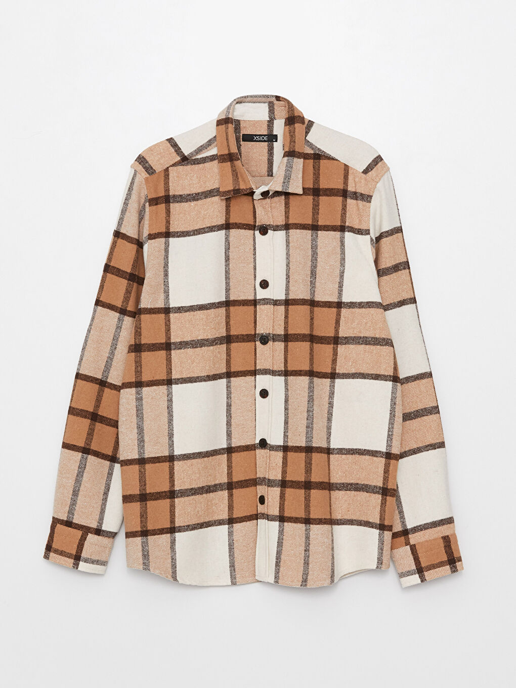 Bej Regular Fit Uzun Kollu Ekose Erkek Oduncu Gömlek-5