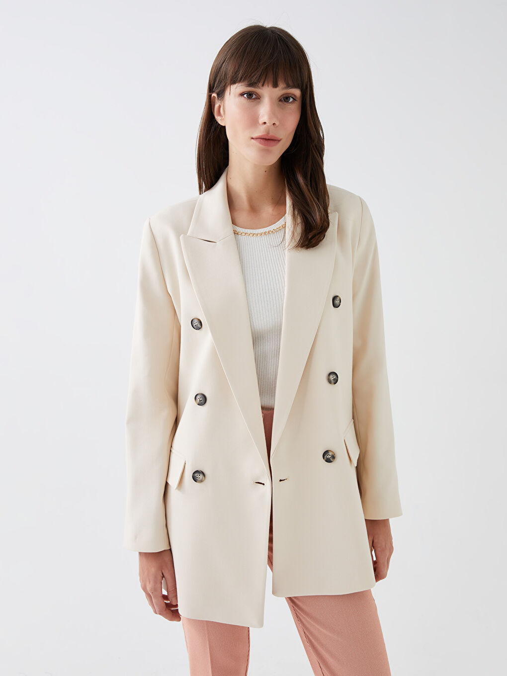 LCW Vision Jacket Neck Plain Long Sleeve Women's Blazer Jacket -S3DH29Z8-FF7