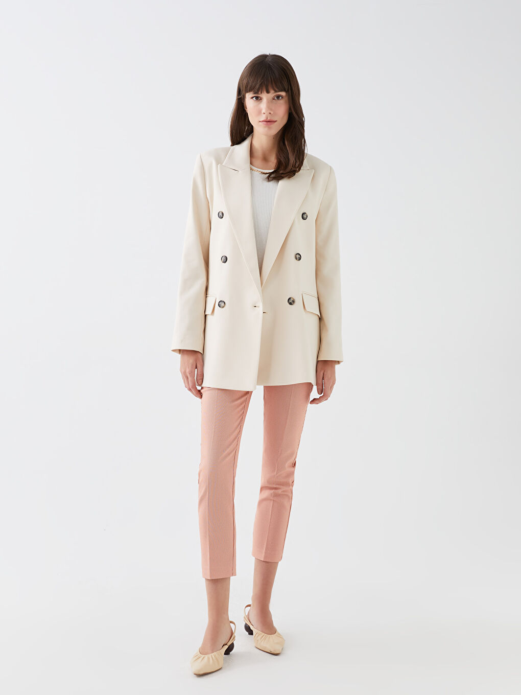 LCW Vision Jacket Neck Plain Long Sleeve Women's Blazer Jacket -S3DH29Z8-FF7