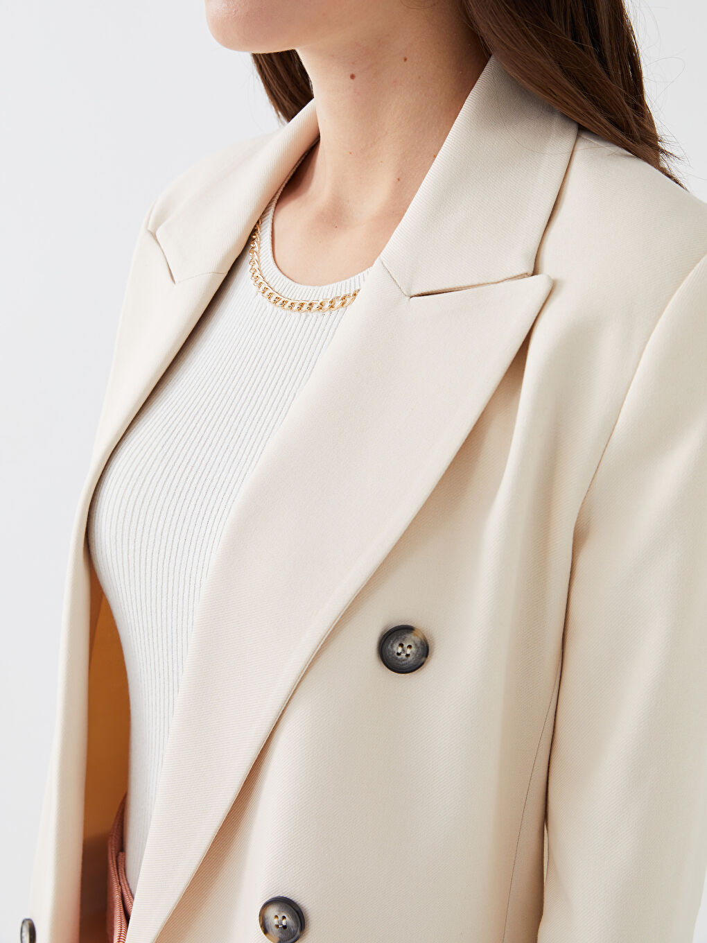 LCW Vision Jacket Neck Plain Long Sleeve Women's Blazer Jacket -S3DH29Z8-FF7