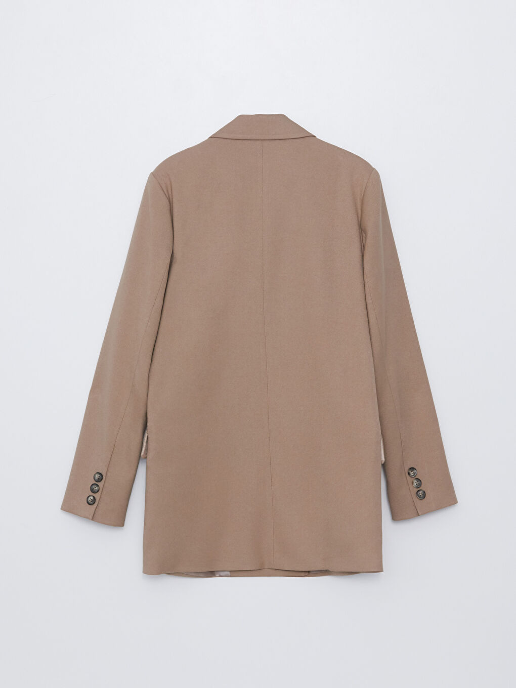 Kahverengi Ceket Yaka Düz Uzun Kollu Kadın Blazer Ceket-6