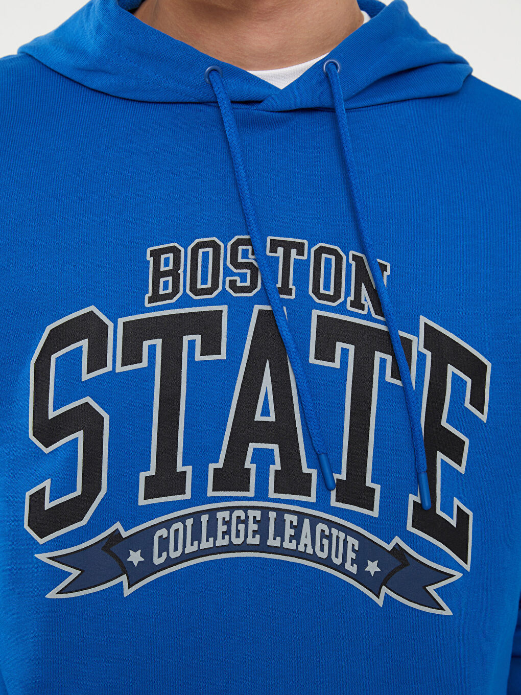 Mavi Uzun Kollu Baskılı Erkek Hoodie-6