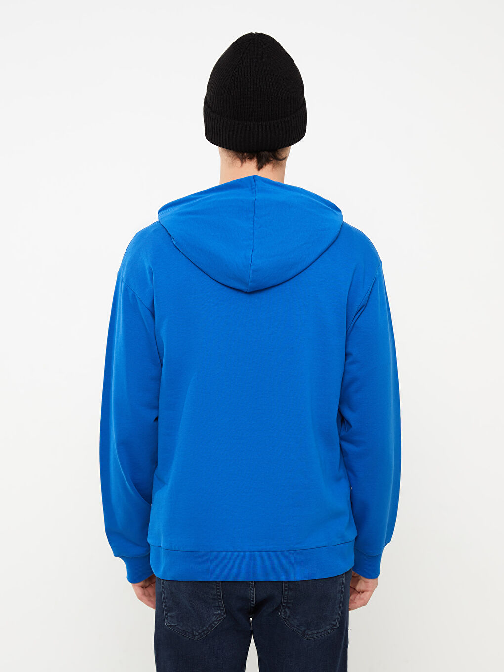 Mavi Uzun Kollu Baskılı Erkek Hoodie-7