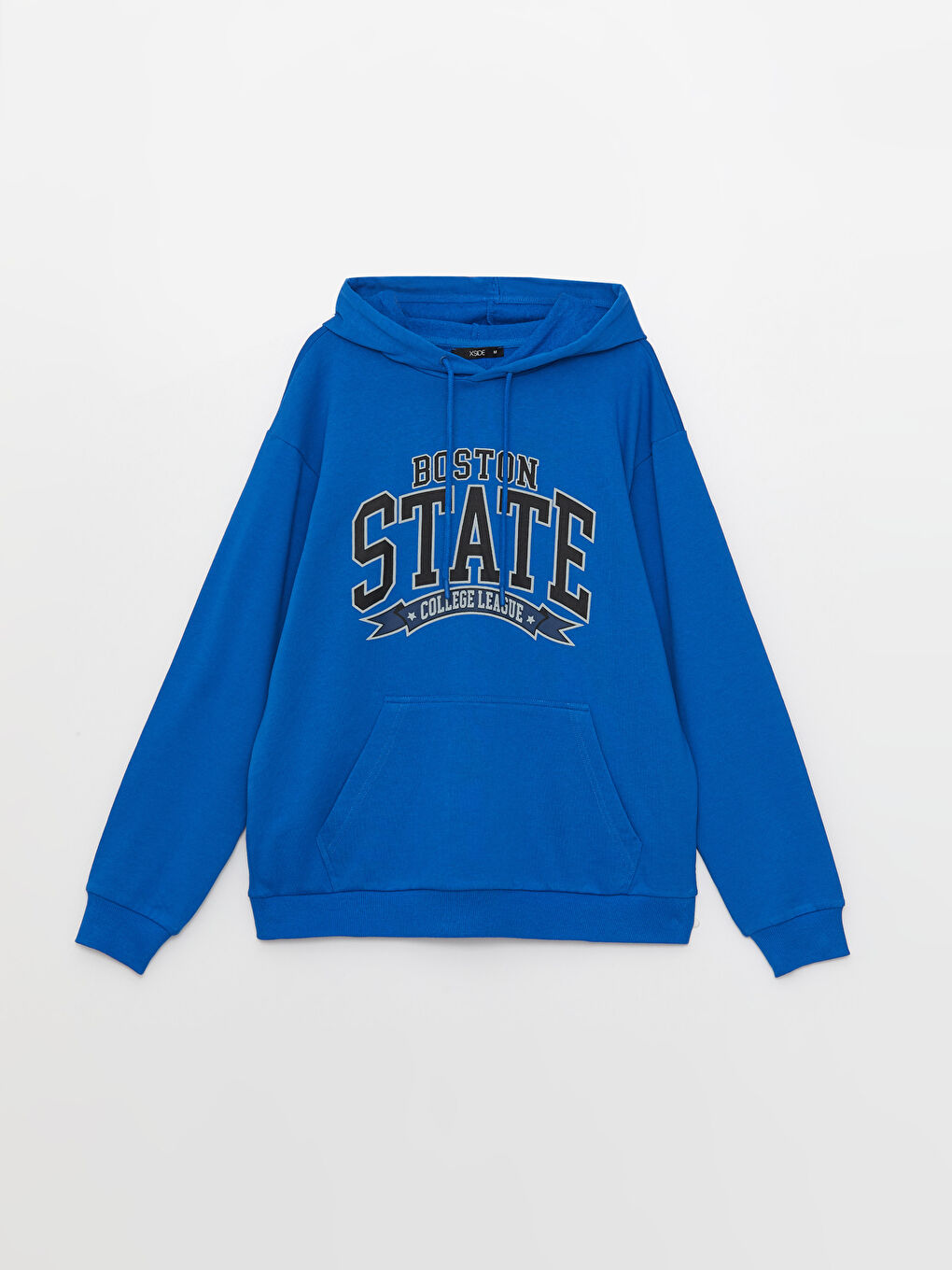 Mavi Uzun Kollu Baskılı Erkek Hoodie-8