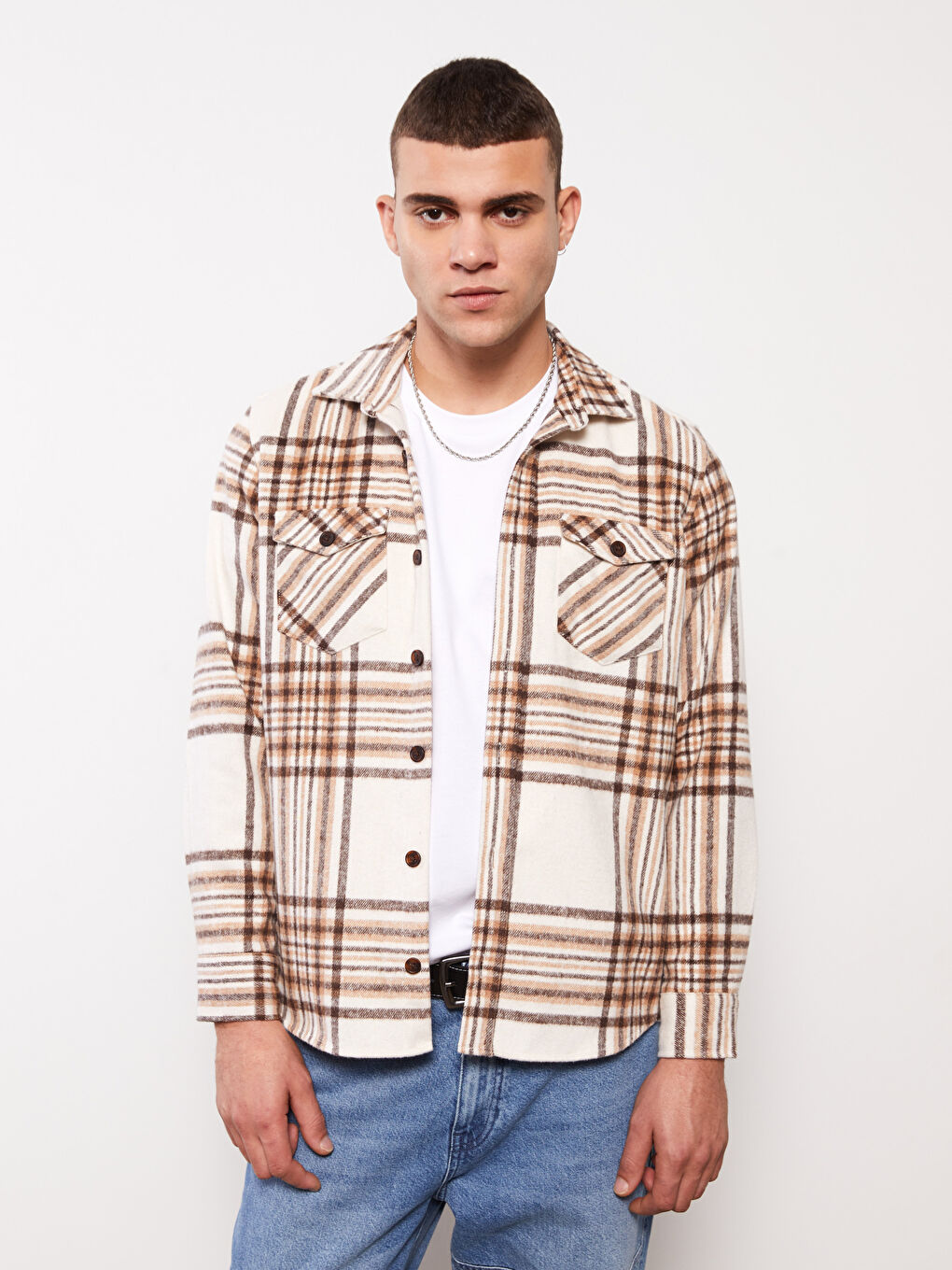 Regular Fit Long Sleeve Plaid Men's Flannel Shirt