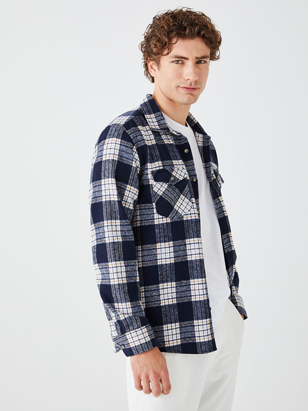 Lacivert Regular Fit Uzun Kollu Ekose Erkek Gömlek