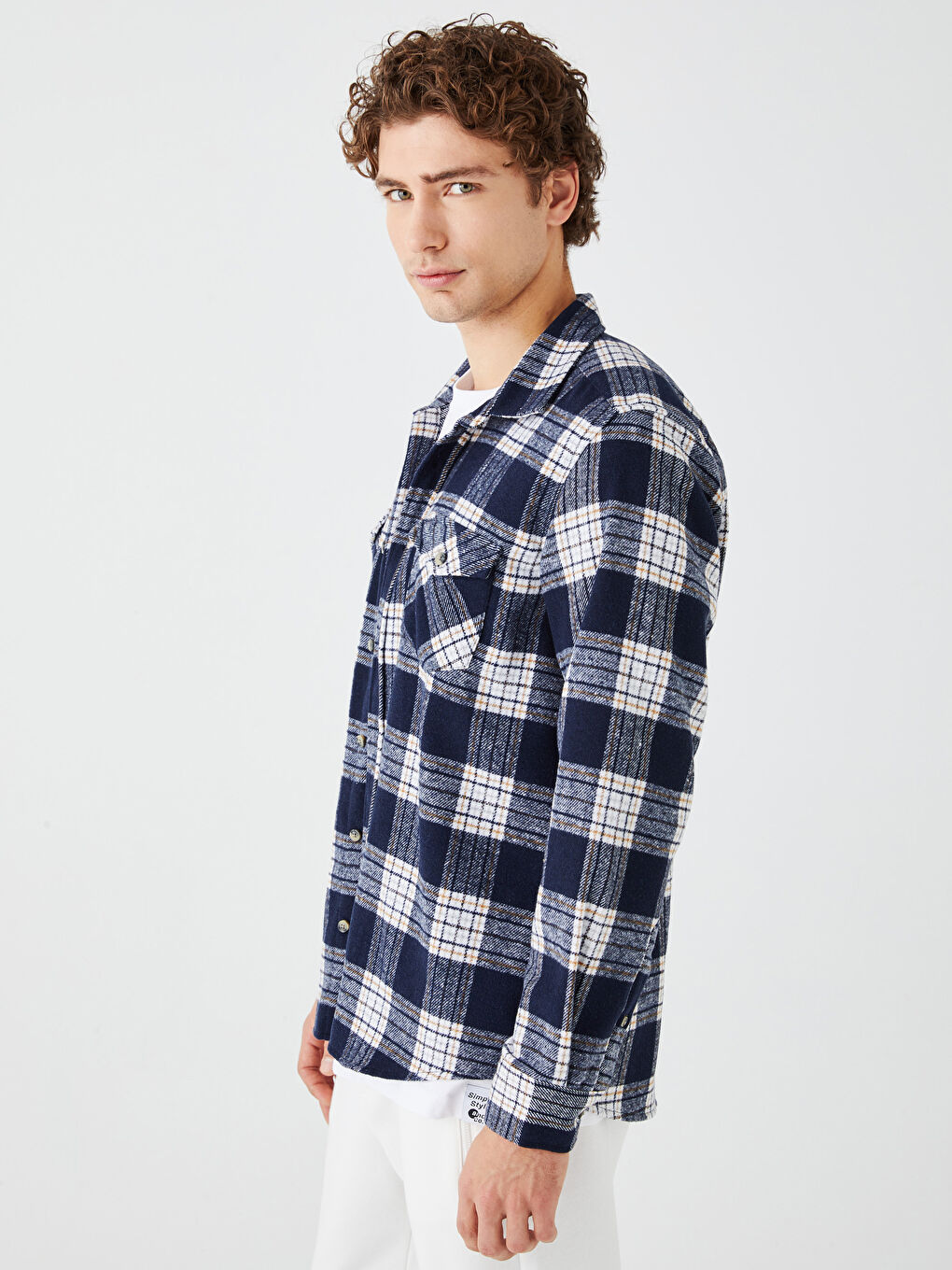 Lacivert Regular Fit Uzun Kollu Ekose Erkek Gömlek-1