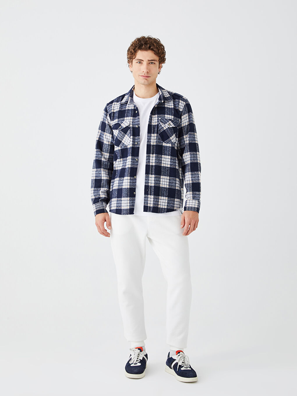 Lacivert Regular Fit Uzun Kollu Ekose Erkek Gömlek-2