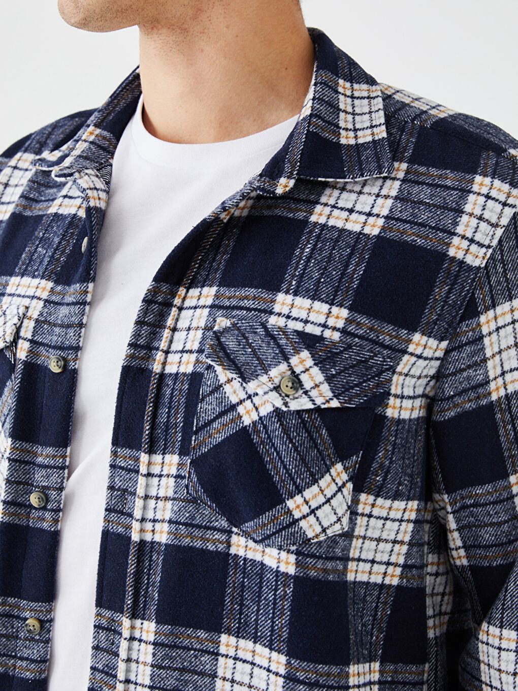 Lacivert Regular Fit Uzun Kollu Ekose Erkek Gömlek-3