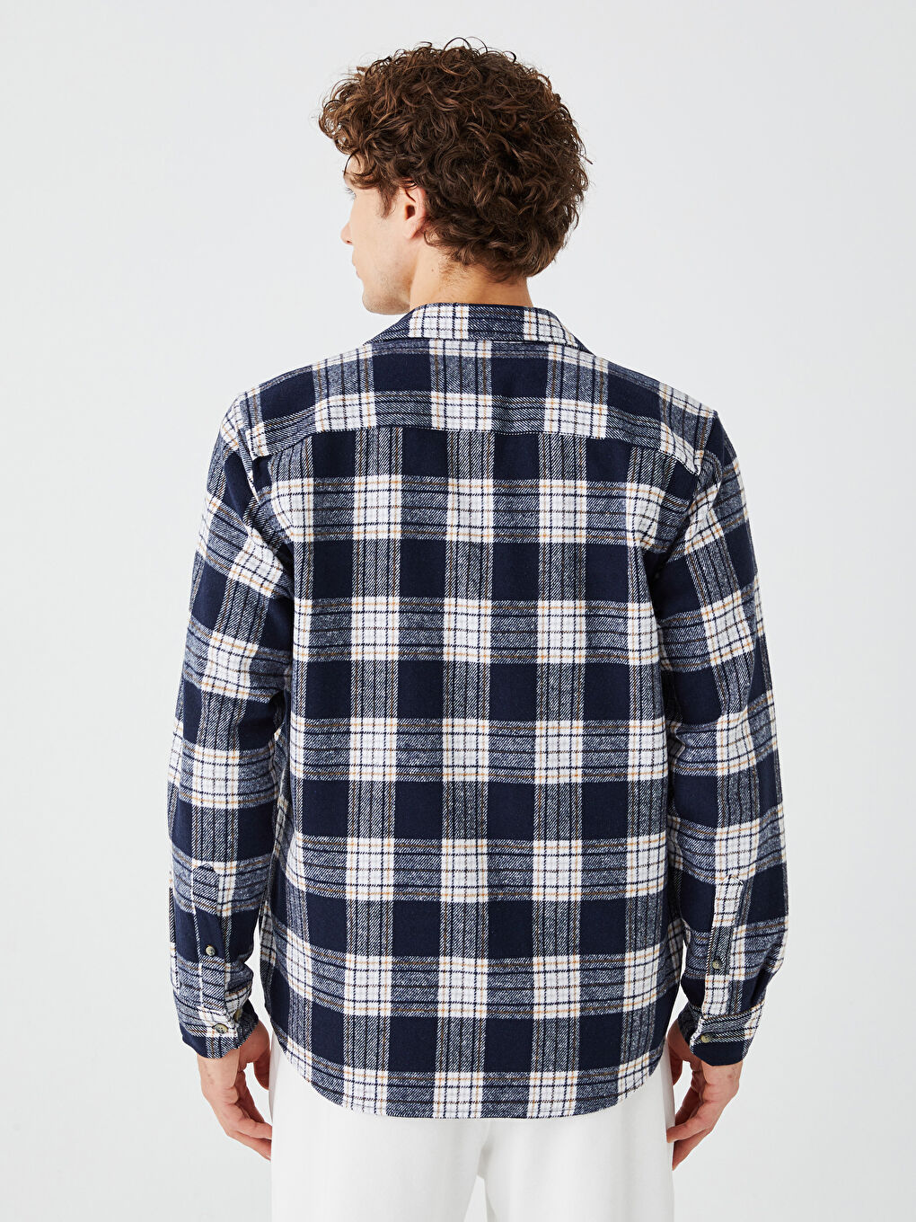 Lacivert Regular Fit Uzun Kollu Ekose Erkek Gömlek-4