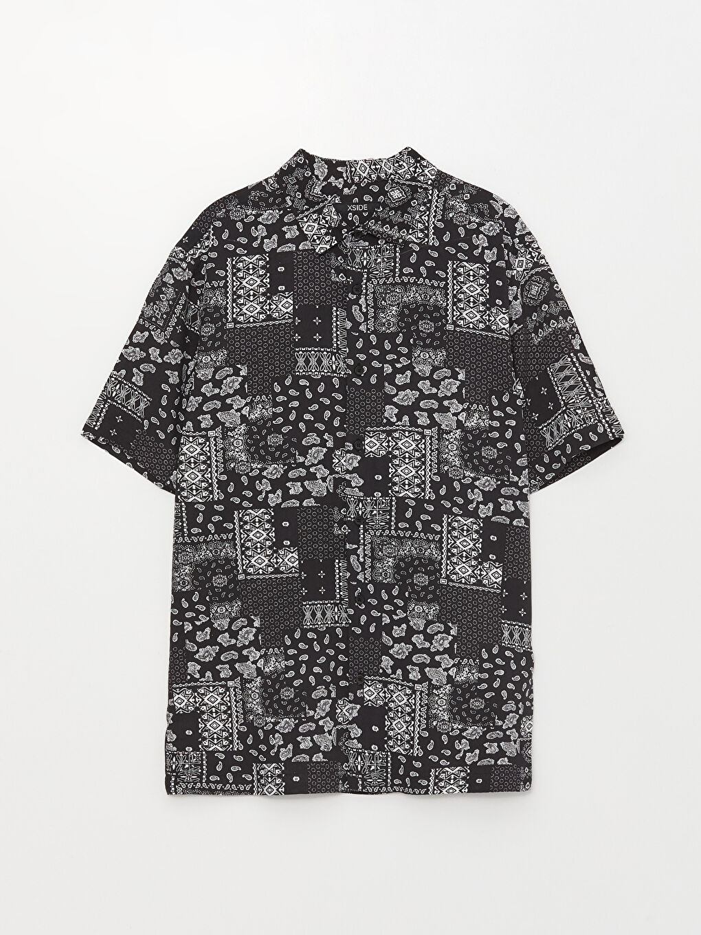 Siyah Regular Fit Kısa Kollu Desenli Viskon Erkek Gömlek-5