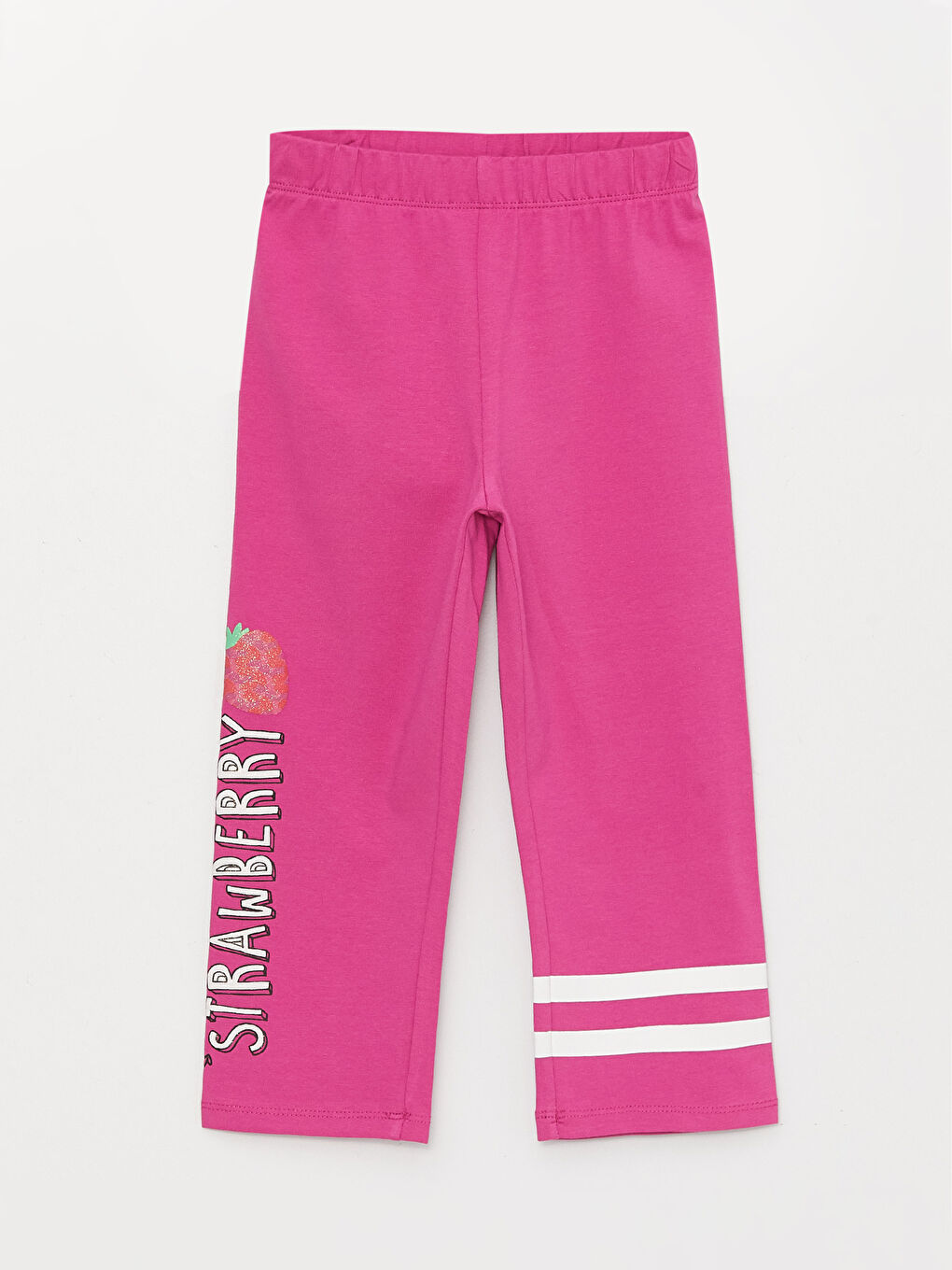 Fuşya Beli Lastikli Baskılı Kız Çocuk 3/4 Boy Tayt-2