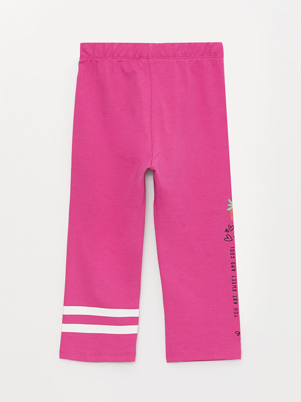 Fuşya Beli Lastikli Baskılı Kız Çocuk 3/4 Boy Tayt-3