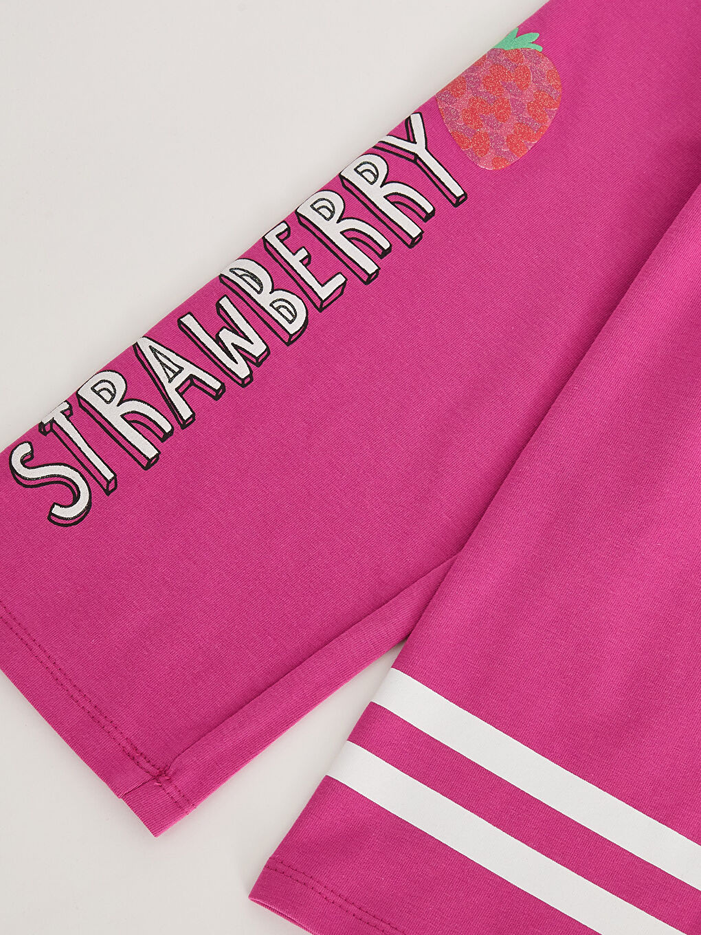 Fuşya Beli Lastikli Baskılı Kız Çocuk 3/4 Boy Tayt-4