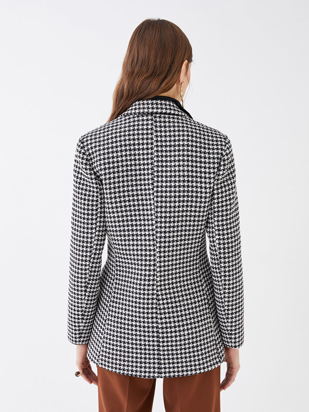 әйелдерге арналған ұзын жеңді қаз табаны өрнекті пиджак-4