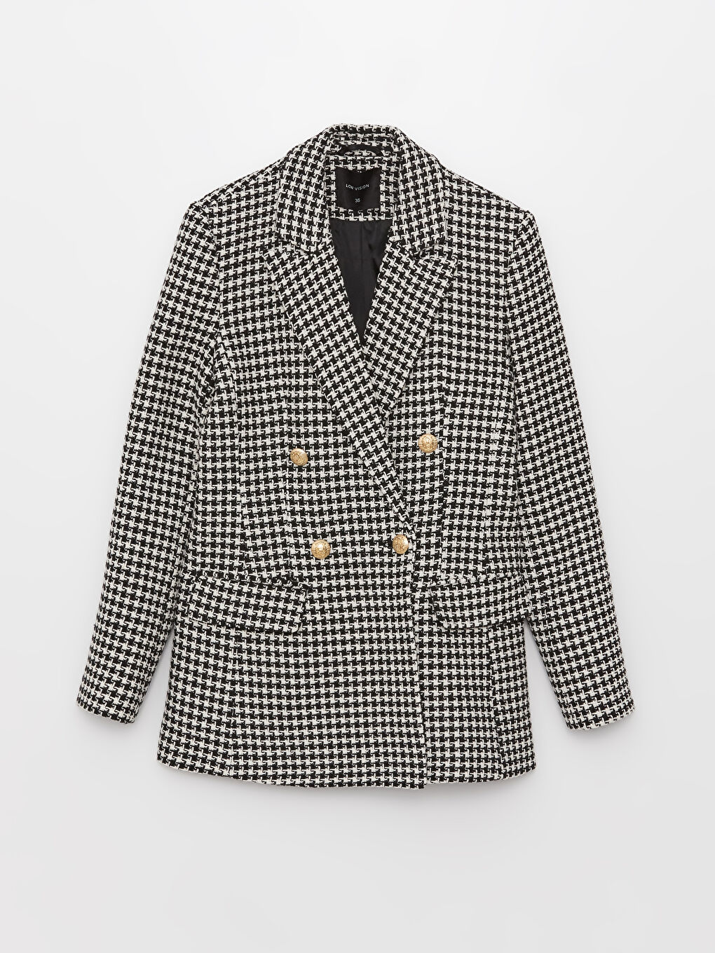 әйелдерге арналған ұзын жеңді қаз табаны өрнекті пиджак-5