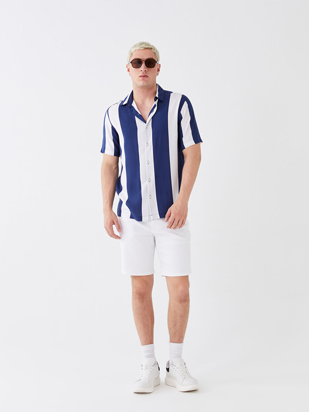 XSIDE Regular Fit Short Sleeve Striped Viscose Men's Shirt -S3DH55Z8-RMP