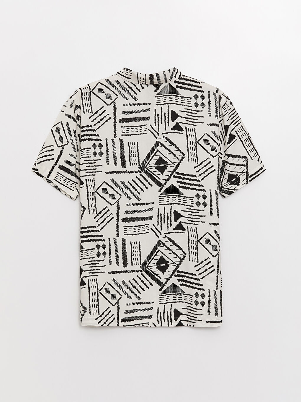 Bej Regular Fit Kısa Kollu Desenli Viskon Erkek Gömlek-6