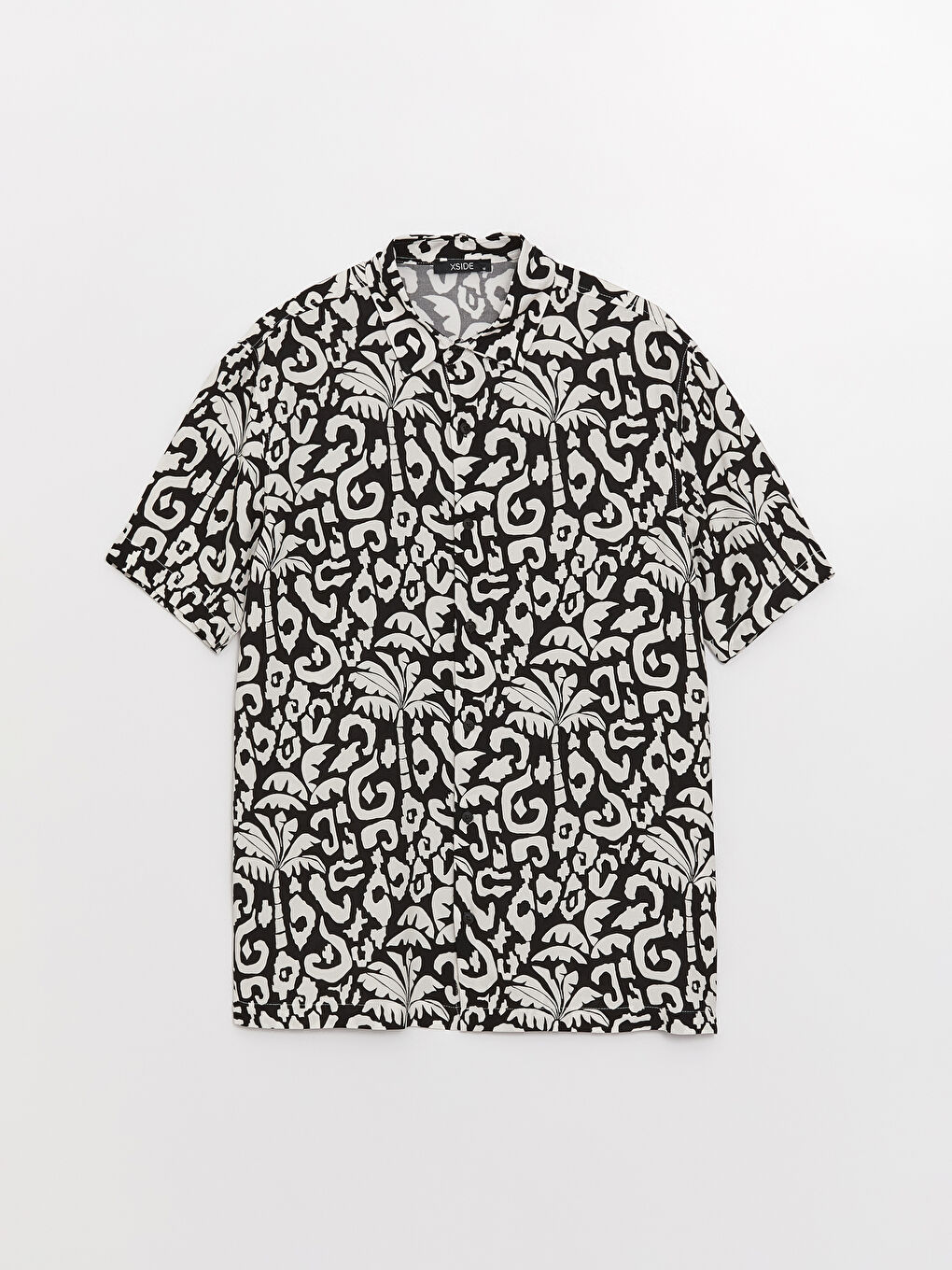 Bej Regular Fit Kısa Kollu Desenli Viskon Erkek Gömlek-5