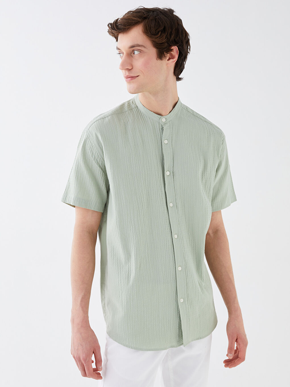 Yeşil Rahat Kalıp Kısa Kollu Erkek Gömlek-1