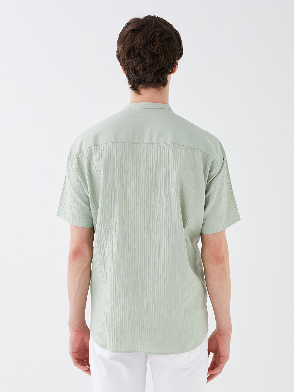 Yeşil Rahat Kalıp Kısa Kollu Erkek Gömlek-4