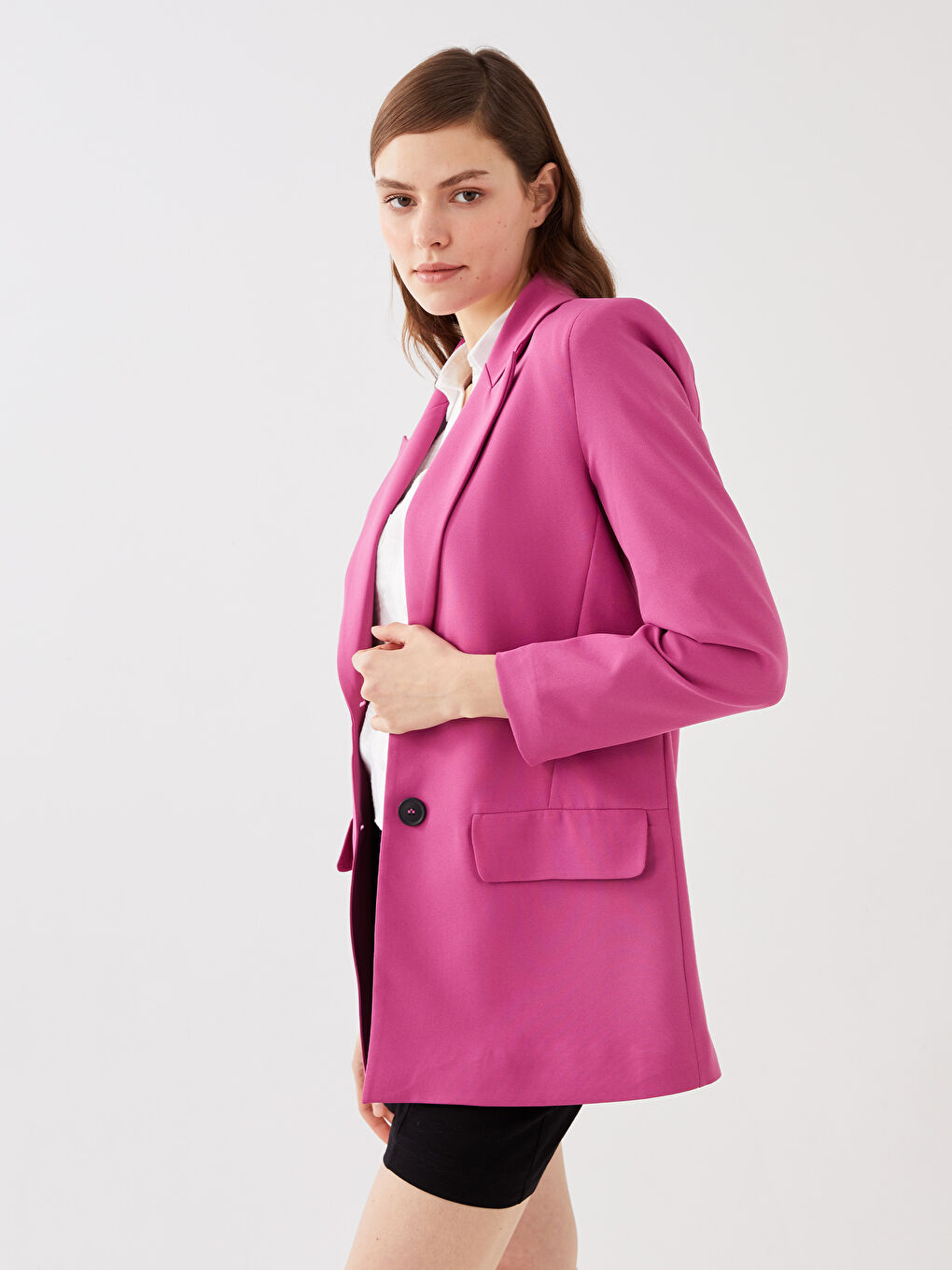 Sacou Jachetă cu Nasturi, Regular, Mânecă Lungă pentru Femei