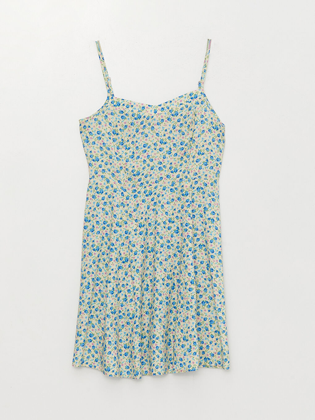 Yeşil Kalp Yaka Çiçekli Askılı Kadın Elbise-5