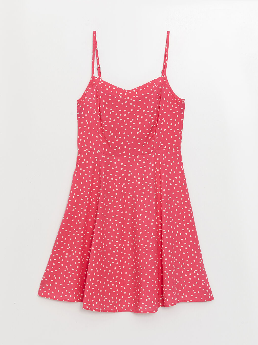 Pembe Kalp Yaka Puantiyeli Askılı Kadın Elbise-5