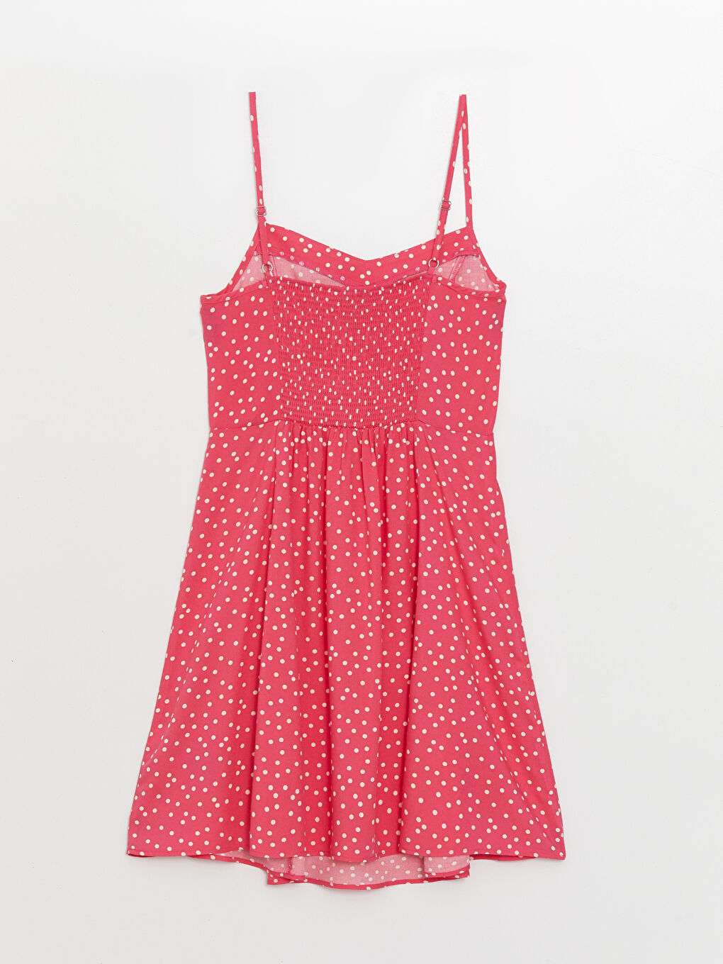 Pembe Kalp Yaka Puantiyeli Askılı Kadın Elbise-6