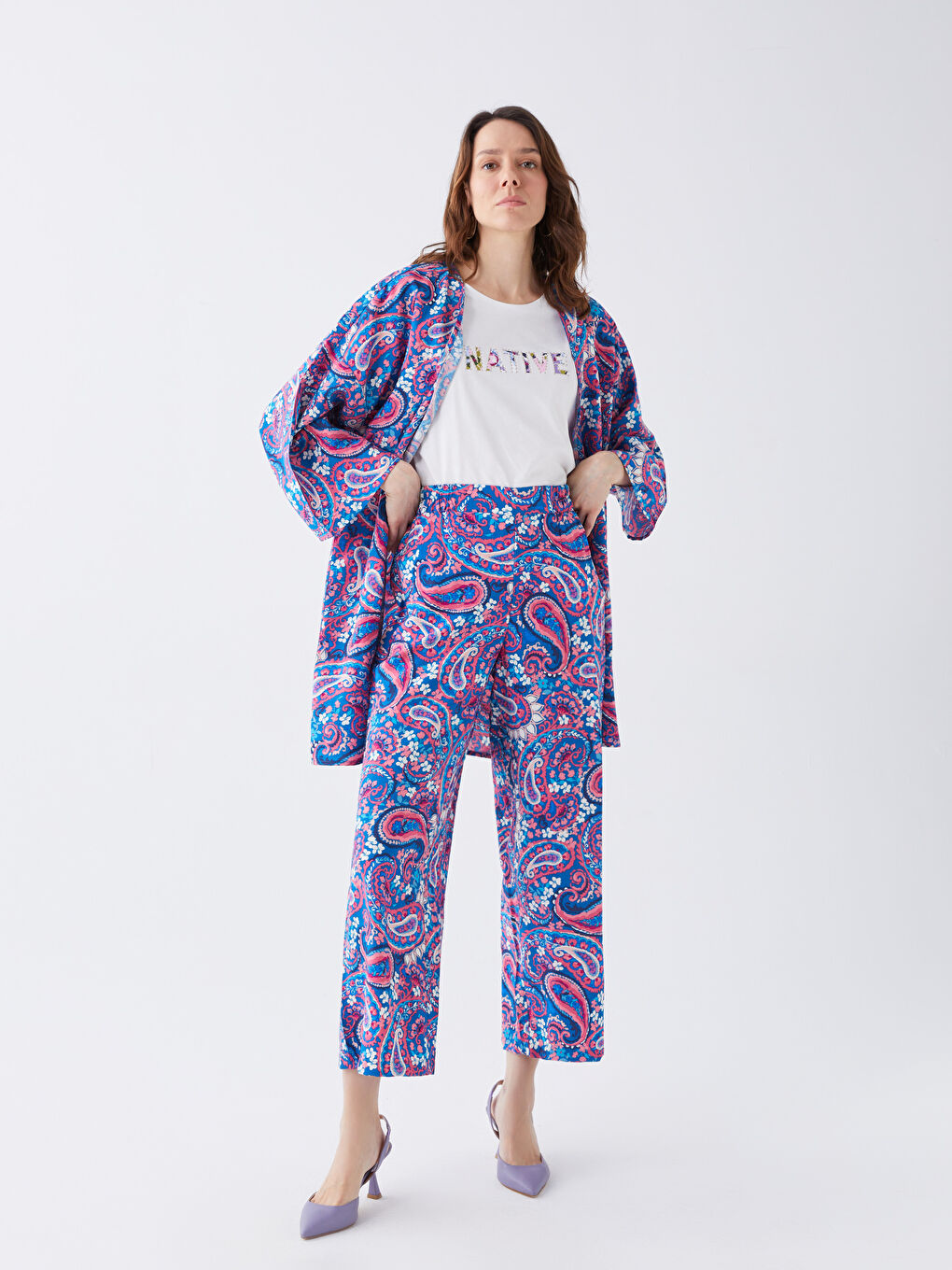 Pantalon à Taille Élastiquée à Motifs pour Femmes-1