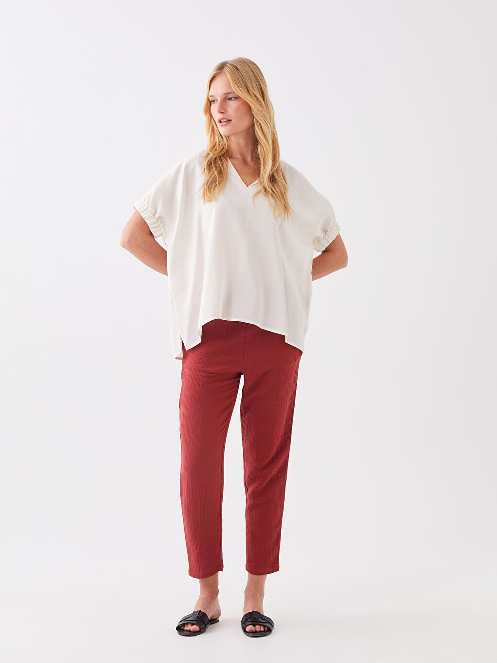 Elasticated Waist Loose Fit Muslin Women's Trousers-1