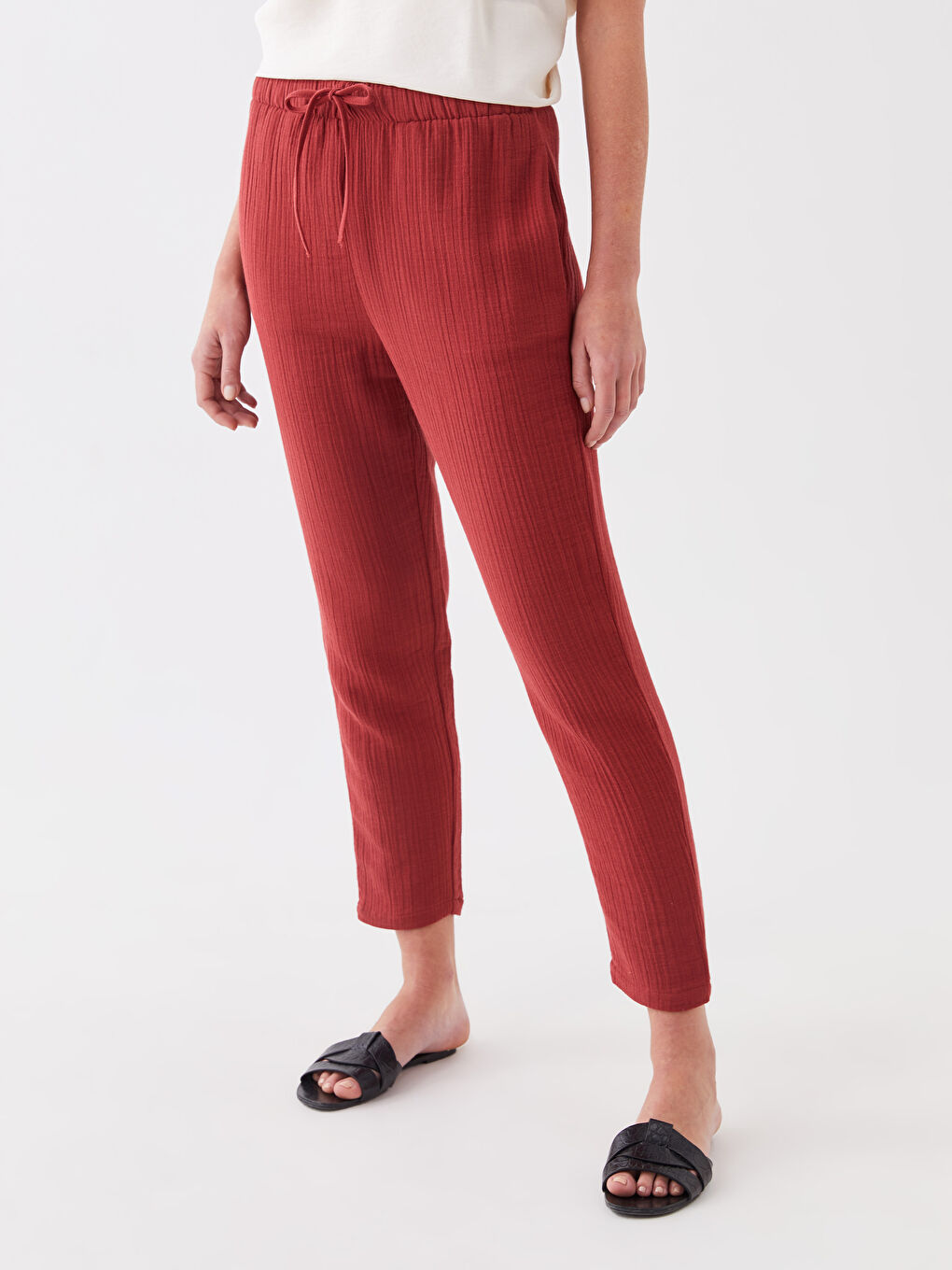 Elasticated Waist Loose Fit Muslin Women's Trousers-2