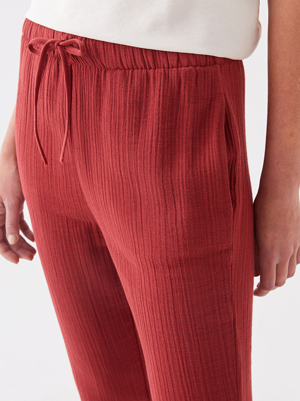 Elasticated Waist Loose Fit Muslin Women's Trousers-3