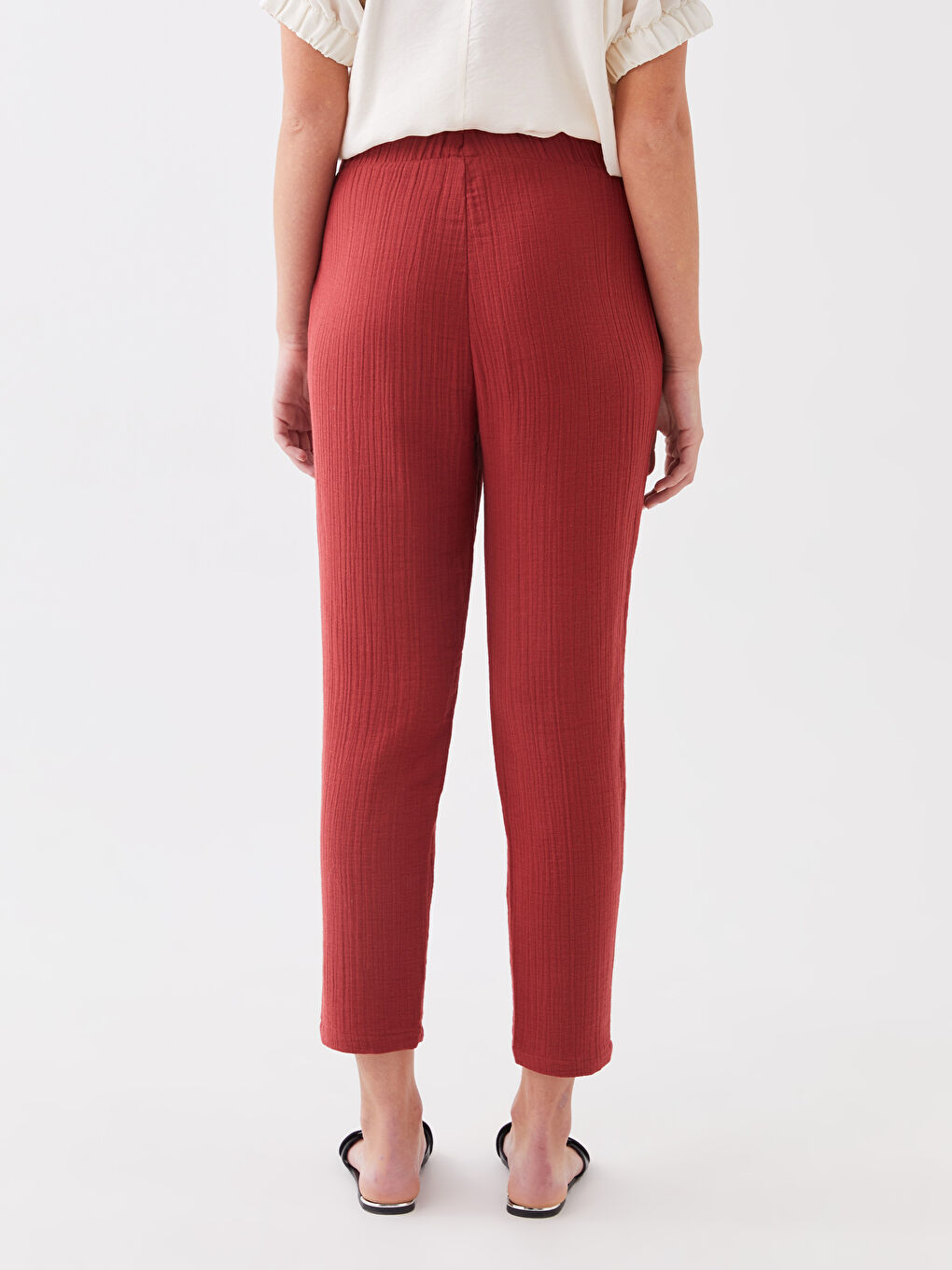 Elasticated Waist Loose Fit Muslin Women's Trousers-4