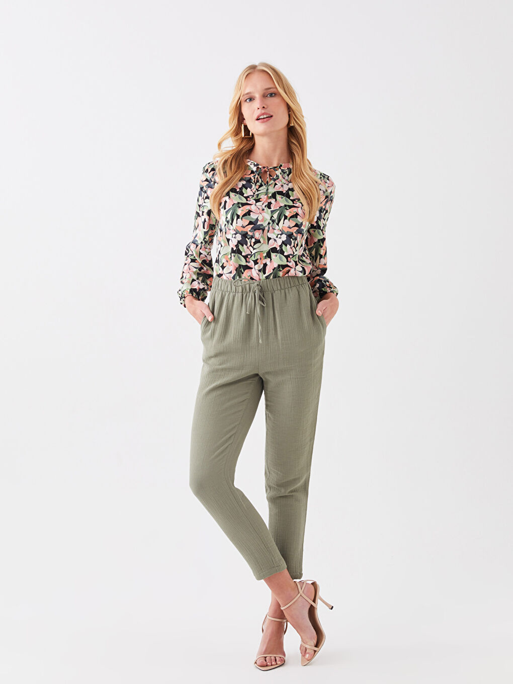 Elasticated Waist Loose Fit Muslin Women's Trousers-1