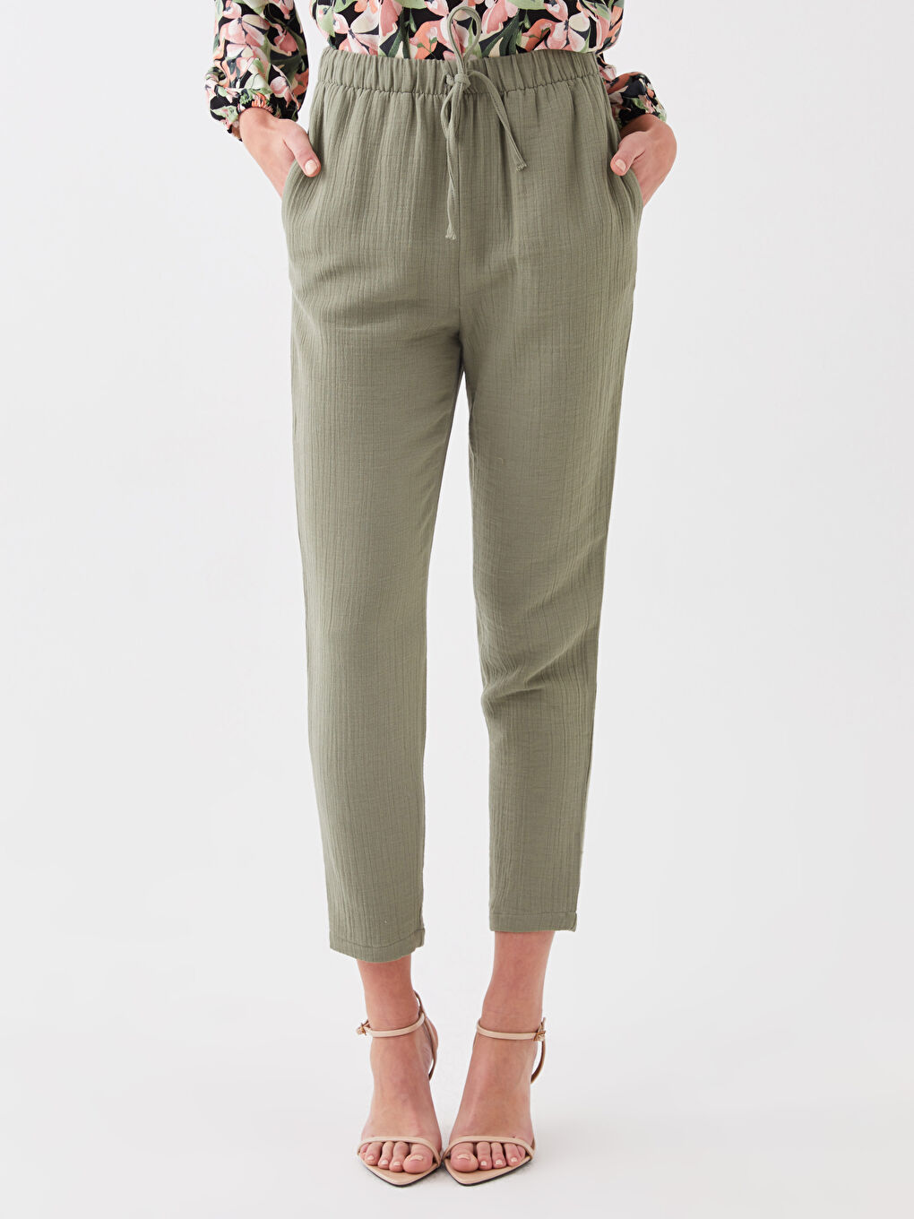 Elasticated Waist Loose Fit Muslin Women's Trousers-2