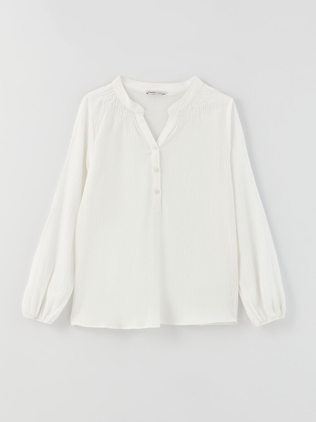 بلوزة نسائية واسعة الحجم بأكمام طويلة وياقة مقصوصة سادة-5