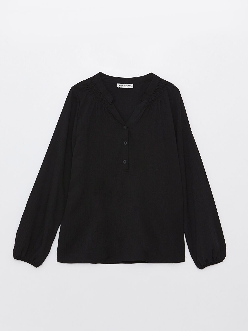 Siyah Kaçık Yaka Düz Uzun Kollu Kadın Bluz-5